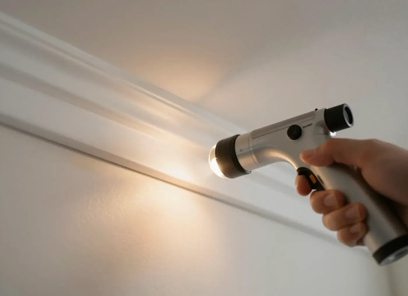 UV-Lampe macht Spuren an einem Holzbauteil sichtbar
