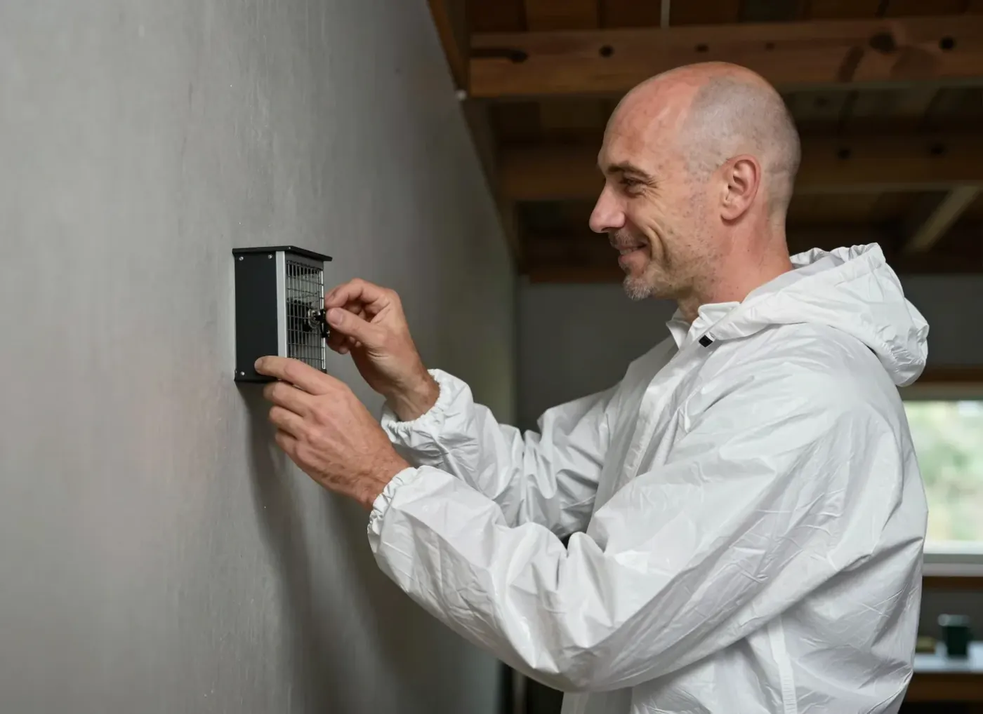 Klebefalle für das Monitoring wird an einer Wand angebracht